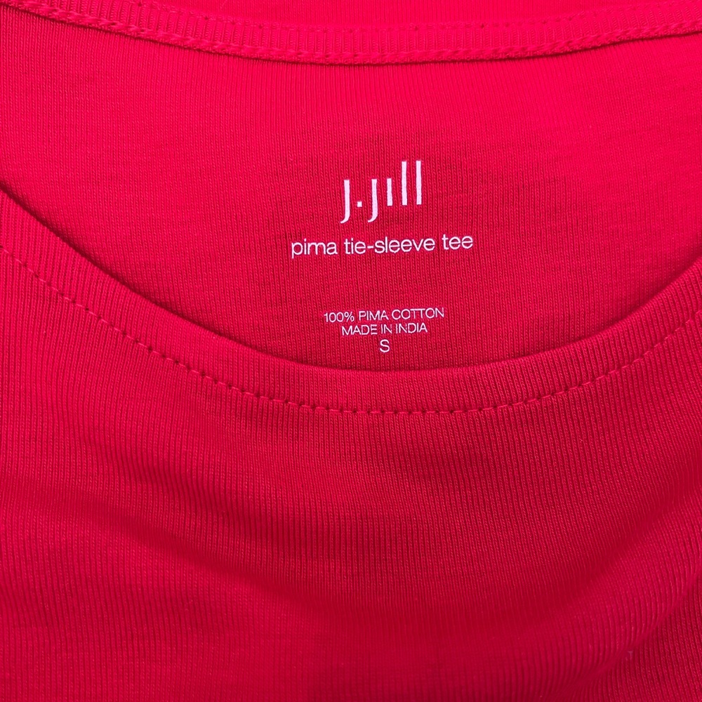 J. Jill Pima Tie-Sleeve Tee Red Women’s Size Small NWOT - Picture 4 of 6